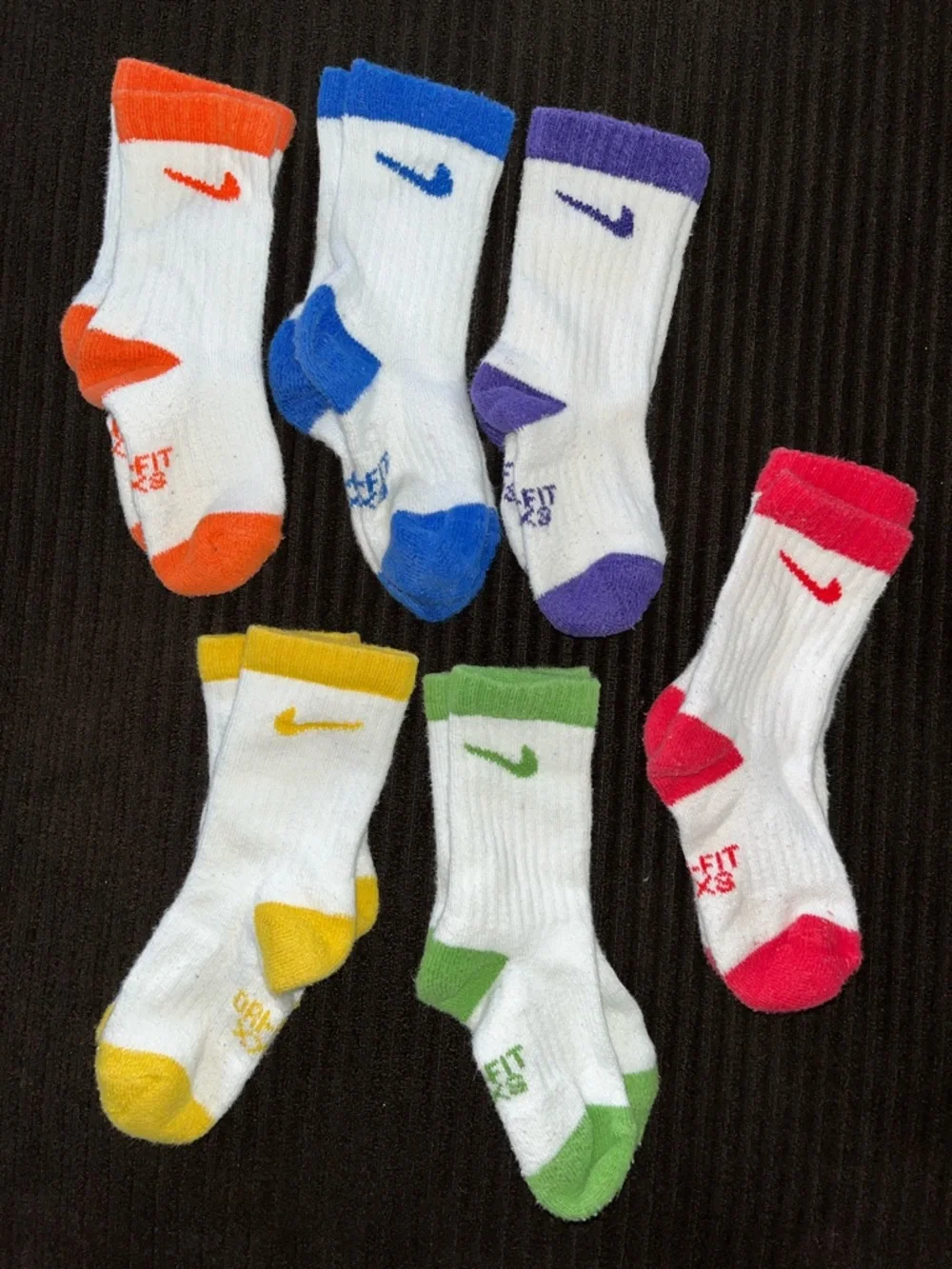 Nike Kids Crew Socks 6-Pack - Orange, Blue, Purple, Yellow, Green, Pink